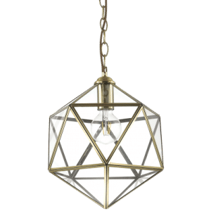 DECA Loftlampe i glas og metal Ø28 cm 1 x E27 - Klar/Antik messing