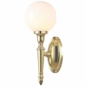 Dryden Badeværelseslampe i messing og glas H35 cm 1 x G9 LED - Poleret messing/Hvid