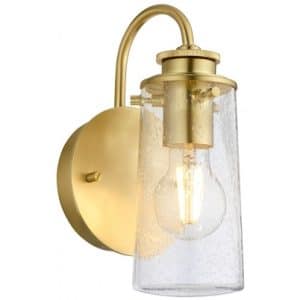 Braelyn Badeværelseslampe i stål og glas H24,4 cm 1 x E27 - Børstet messing/Klar med dråbeeffekt