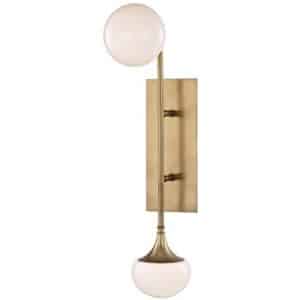 Fleming Væglampe i stål og opalglas H57 cm 2 x G9 LED - Antik messing/Opalhvid
