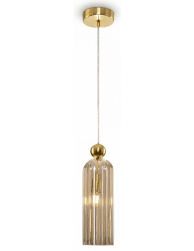 Antic loftlampe i metal og glas Ø10 cm 1 x E14 - Messing/Cognac