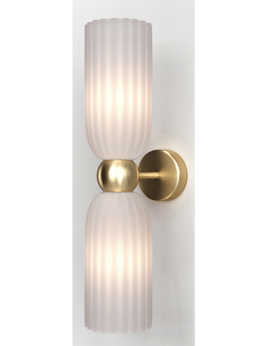 Antic væglampe i metal og glas H43,5 cm 2 x E14 - Messing/Hvid
