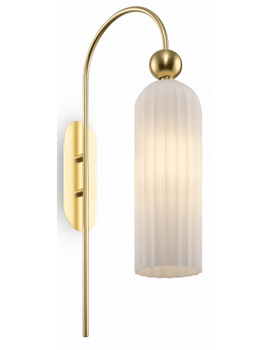 Antic væglampe i metal og glas H53,5 cm 1 x E14 - Messing/Hvid