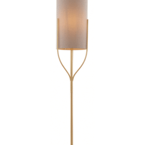 Fraser Gulvlampe i metal og tekstil H165 cm 1 x E27 - Satineret messing/Natur