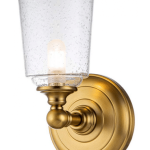 Huguenot Badeværelseslampe i stål og glas B13,3 cm 1 x G9 LED - Brændt messing/Klar med dråbeeffekt