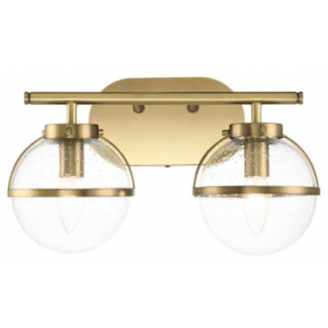 Hollis Badeværelseslampe i stål og glas B38,1 cm 2 x E14 - Antik messing/Klar med dråbeeffekt