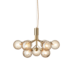 Apiales 9 lysekrone, børstet messing/optic guld glas