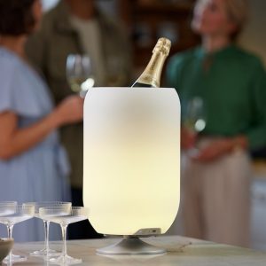 Atmos LED lampe m/højtaler & drinks køler, messing