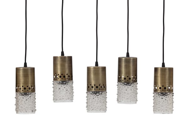 BEPUREHOME Collection loftlampe, m. 5 skærme - klar glas og antik messing metal (H:140)