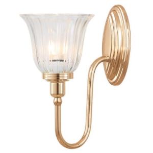 Blake Badeværelseslampe i messing og glas H27 cm 1 x G9 LED - Poleret rødguld/Klar