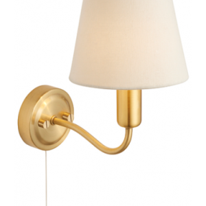 Conway Badeværelslampe i metal og tekstil H25 cm 1 x G9 - Satineret messing/Elfenbenshvid