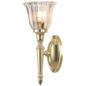 Dryden Badeværelseslampe i messing og glas H33 cm 1 x G9 LED - Poleret messing/Klar