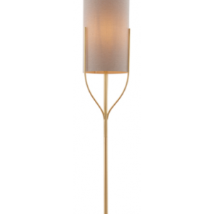 Fraser Gulvlampe i metal og tekstil H165 cm 1 x E27 - Satineret messing/Natur