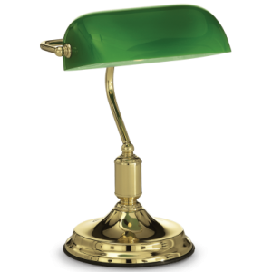 LAWYER Bordlampe i metal og glas H38 cm 1 x E27 - Messing/Grøn
