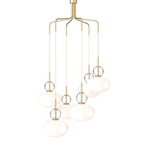 Rizzatto cluster 6 pendel, satin messing/opal
