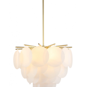 Tromsø Lysekrone i metal og akryl Ø65 cm 5 x E14 - Messing/Hvid