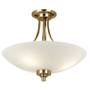Welles Semi-Flush Plafond i metal og glas Ø41 cm 3 x E27 - Antik messing/Hvid