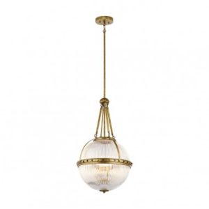 ASTER Loftlampe i stål og glas Ø38,4 cm 3 x E14 - Børstet messing/Klar rillet