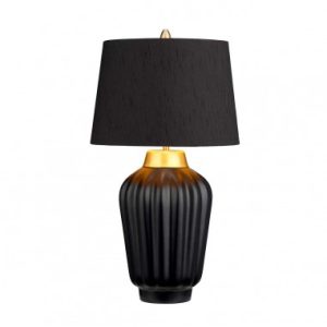 BEXLEY Bordlampe i stål, keramik og faux silke H56,2 cm 1 x E27 - Børstet messing/Sort/Sort