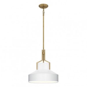 BRECKEN Loftlampe i stål og glas Ø37 cm 2 x E27 - Antik messing/Opalhvid