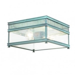 Holborn Udendørs loftlampe i messing og glas 30 x 30 cm 2 x E27 - Irgrøn/Klar