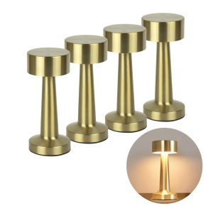 LED Bordlampe - 4-Pak - Genopladelig - CCT - USB - Messing farve - 1W