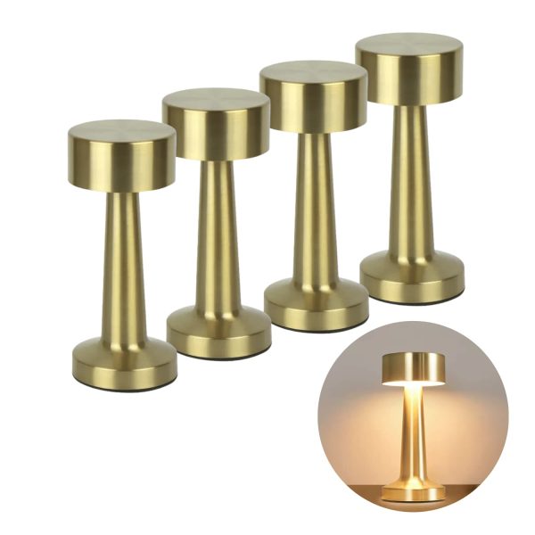 LED Bordlampe - 4-Pak - Genopladelig - CCT - USB - Messing farve - 1W