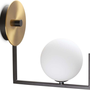 LED-væglampe Ideal Lux Birds mat sort med satin messing & hvidt glas Ø115