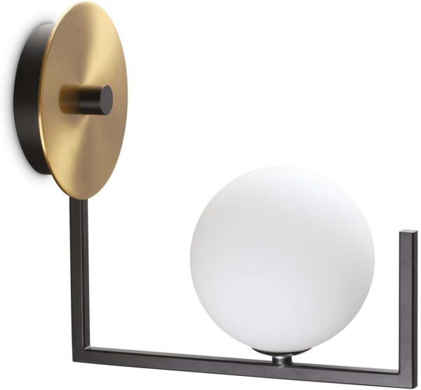LED-væglampe Ideal Lux Birds mat sort med satin messing & hvidt glas Ø115
