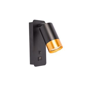 Lvt Vægspot Sort/messing M. Usb