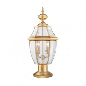 NEWBURY Udendørs sokkellampe i messing og glas H57 cm 2 x E14 - Lakeret poleret messing/Klar