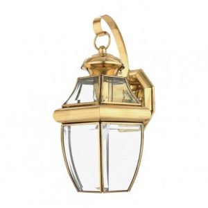 NEWBURY Udendørs væglampe i messing og glas H36,9 cm 1 x E27 - Lakeret poleret messing/Klar