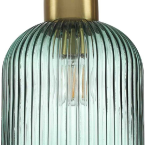 Pendel lampe Ideal Lux Mint Ø20 cm grøn ribbet blæst glas med satin messing og mat sort loftrose
