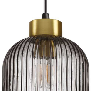 Pendel lampe Ideal Lux Mint med satin messing og røgfarvet glas - Ø140 mm, justerbar 295 - 2385 mm, blæst glas diffuser, IP20