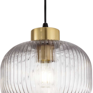 Pendel lampe Ideal Lux Mint-serien røg/sort med blæst glas, satin messing og sort loftroset Ø240 mm justerbar højde