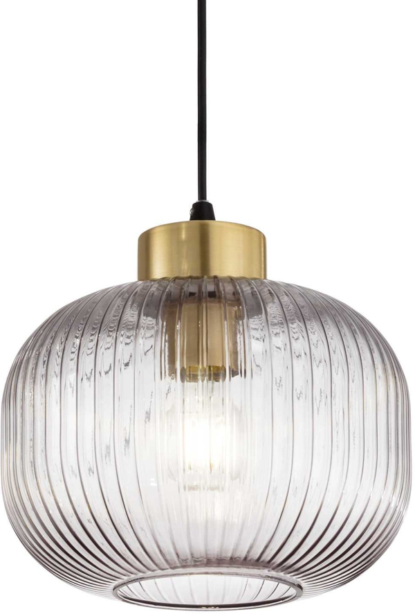 Pendel lampe Ideal Lux Mint-serien røg/sort med blæst glas, satin messing og sort loftroset Ø240 mm justerbar højde