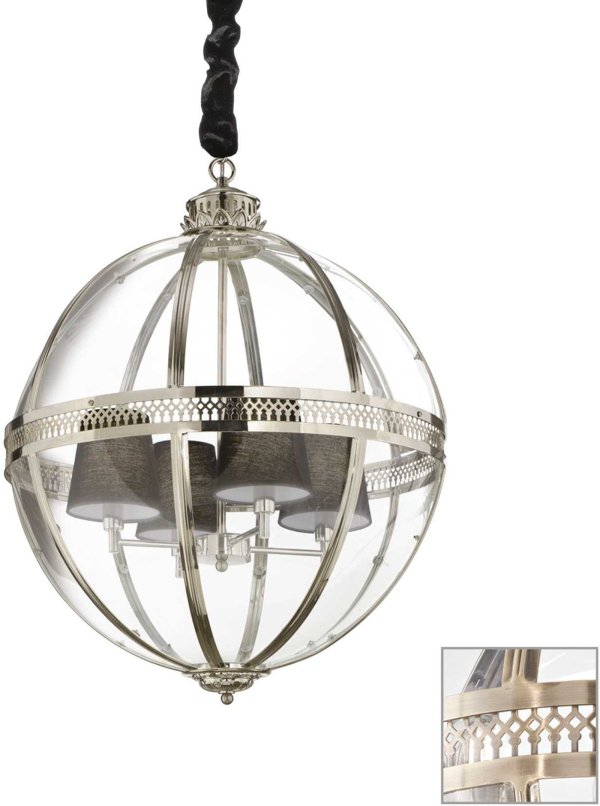 Pendel lampe Ideal Lux World Ø61 cm antik messing med klart glas diffuser justerbar højde 110-155 cm