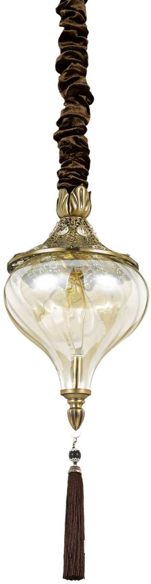Pendelampe Ideal Lux Harem antik messing og krystalklare glas Ø165 x H550-1030 mm E27