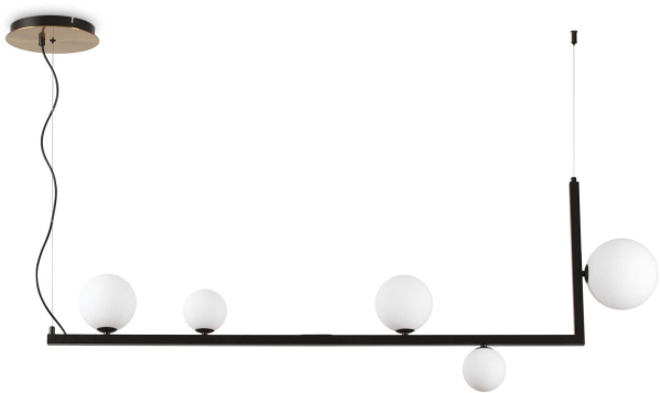 Pendellampe Ideal Lux Birds sort metal med satin messing og hvide glas, justérbar 51 - 160 cm