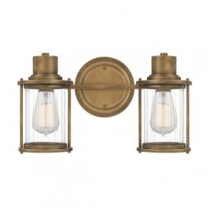 RIGGS Badeværelselampe i stål og glas B38,1 cm 2 x E27 - Antik messing/Klar