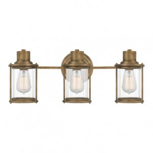 RIGGS Badeværelselampe i stål og glas B56 cm 3 x E27 - Antik messing/Klar