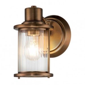RIGGS Badeværelselampe i stål og glas H21,8 cm 1 x E27 - Antik messing/Klar