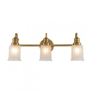 SWELL Badeværelselampe i stål og glas B61 cm 3 x G9 LED - Børstet messing/Frostet