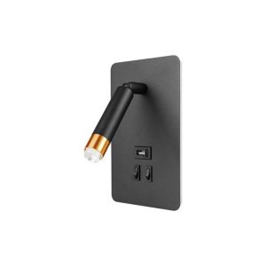 Væghængt Sengelampe Med USB Stik - USB Type A + C - LED Backlight - G9 - Messing Og Sort