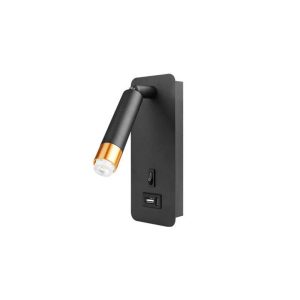 Væghængt Sengelampe Med USB Stik - USB Type A+C - G9 - Sort Og Messing