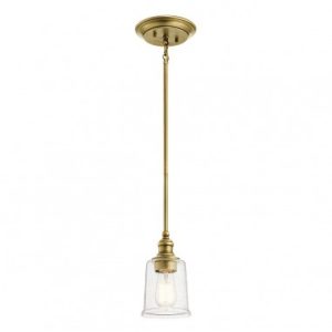 WAVERLY Loftlampe i stål og glas Ø12,7 cm 1 x E27 - Børstet messing/Klar med dråbeeffekt