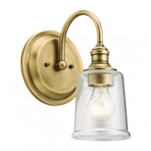 WAVERLY Væglampe i stål og glas H29,2 cm 1 x E27 - Børstet messing/Klar med dråbeeffekt