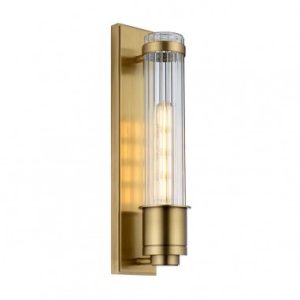 WELLINGTON Badeværelselampe i stål og glas H40 cm 1 x E27 GS1071 LED - Antik messing/Klar rillet