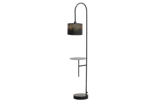 WOOOD Blackout gulvlampe, m. hylde - sort jern med antik messing finish
