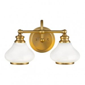 AINSLEY Badeværelselampe i stål og opalglas B40,6 cm 2 x 3W G9 LED - Børstet messing/Opalhvid